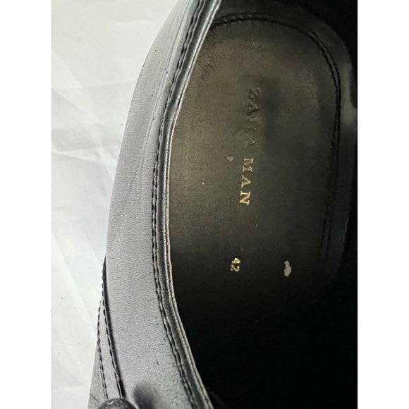 Zara Men's Shoes Black Leather Laces With 4 Eyelets Pointed Toe Size 42 - Picture 9 of 10